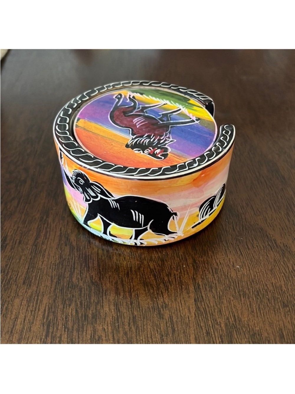 Handmade African Safari Animal Drink Coasters Set of 6 with Matching Holder
